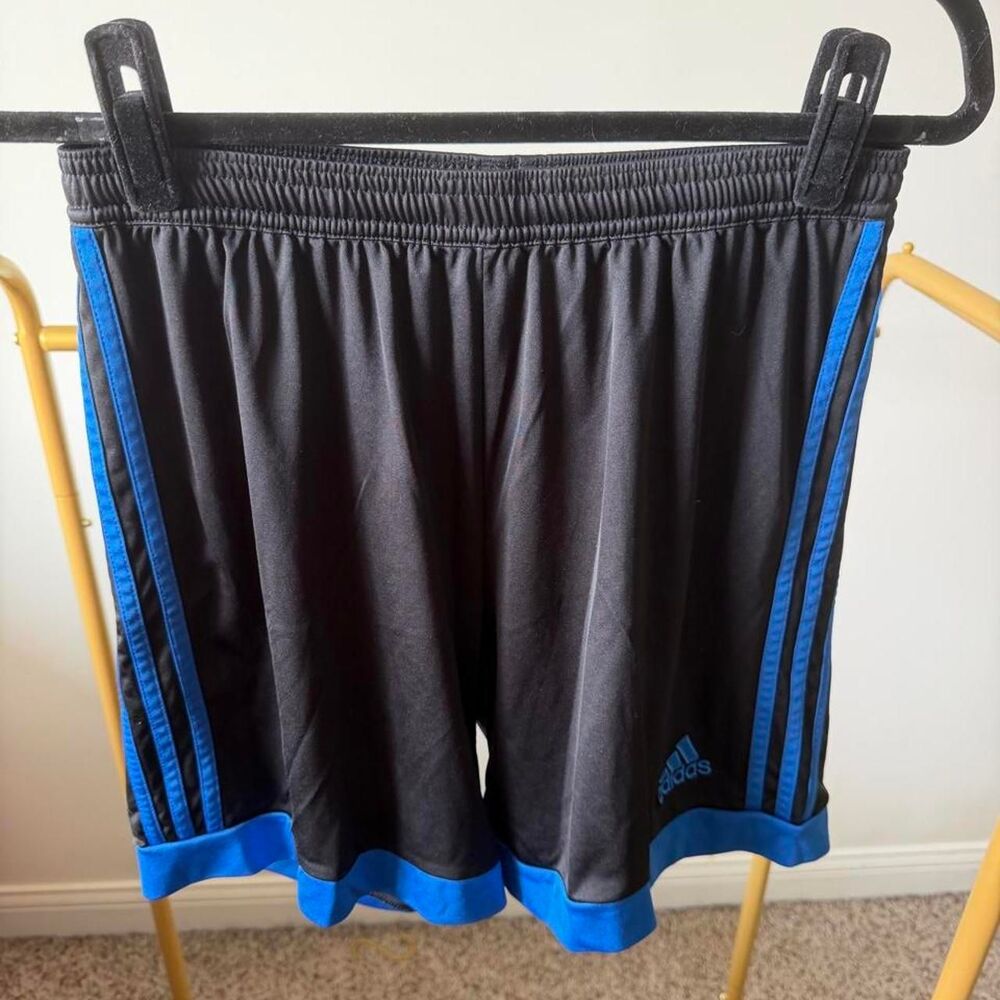 Adidas Men's Black and Blue Soccer Shorts